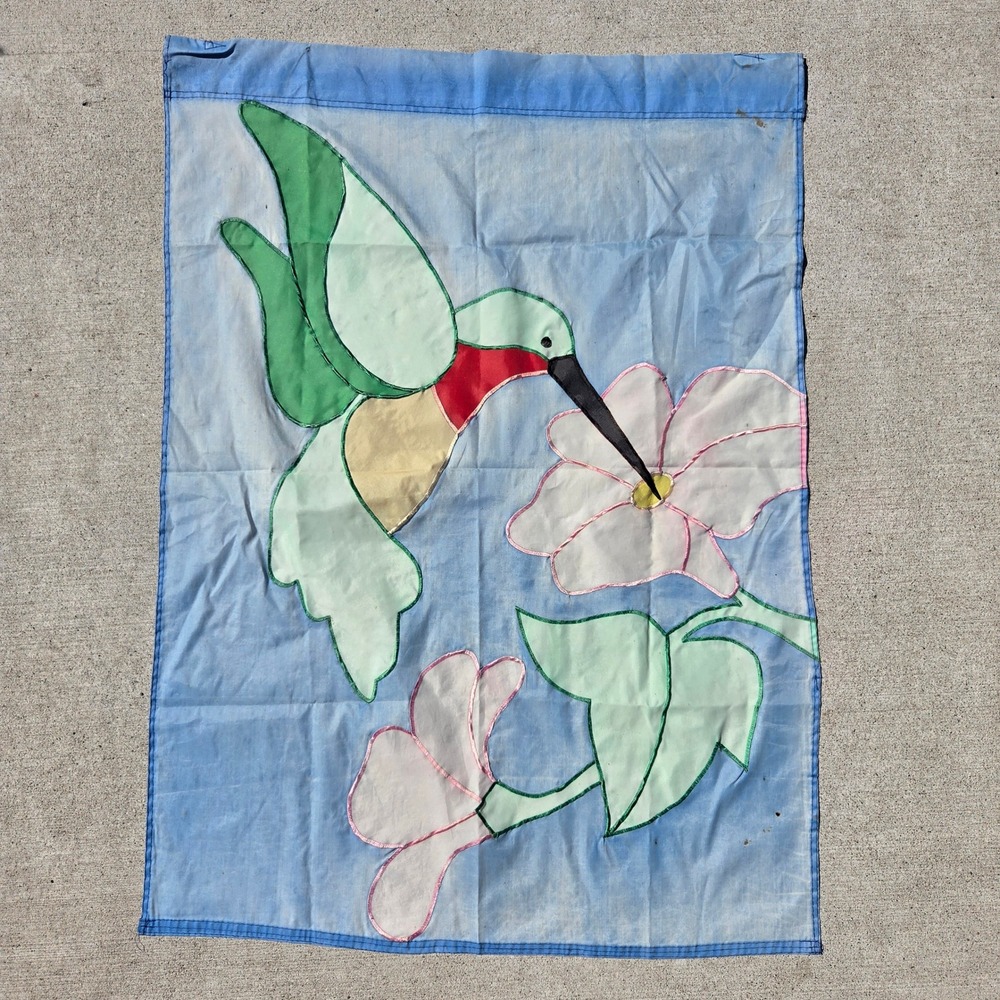 Vintage Hummingbird Garden Flag 38x28 Faded Outdoor Decor